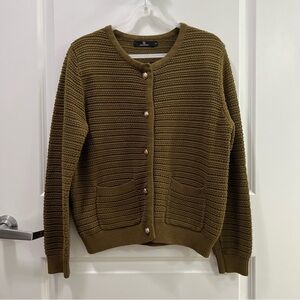 Lillusory Textured Olive Green Women's Sweater Cardigan Size S